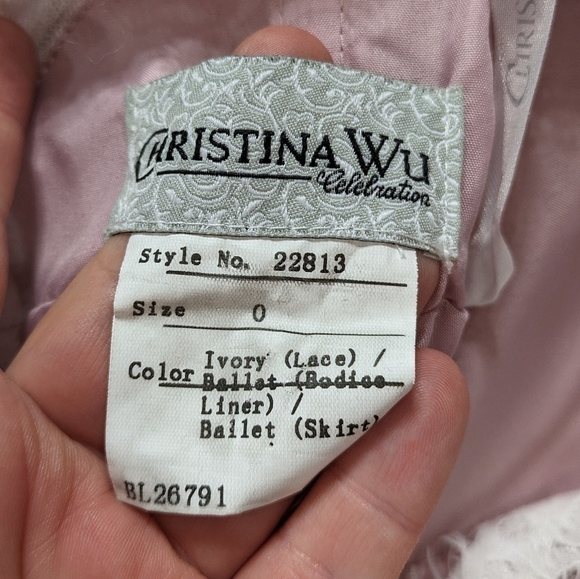 Christina Wu pink white lace two tone sleeveless bridesmaid dress 0 - Picture 9 of 11